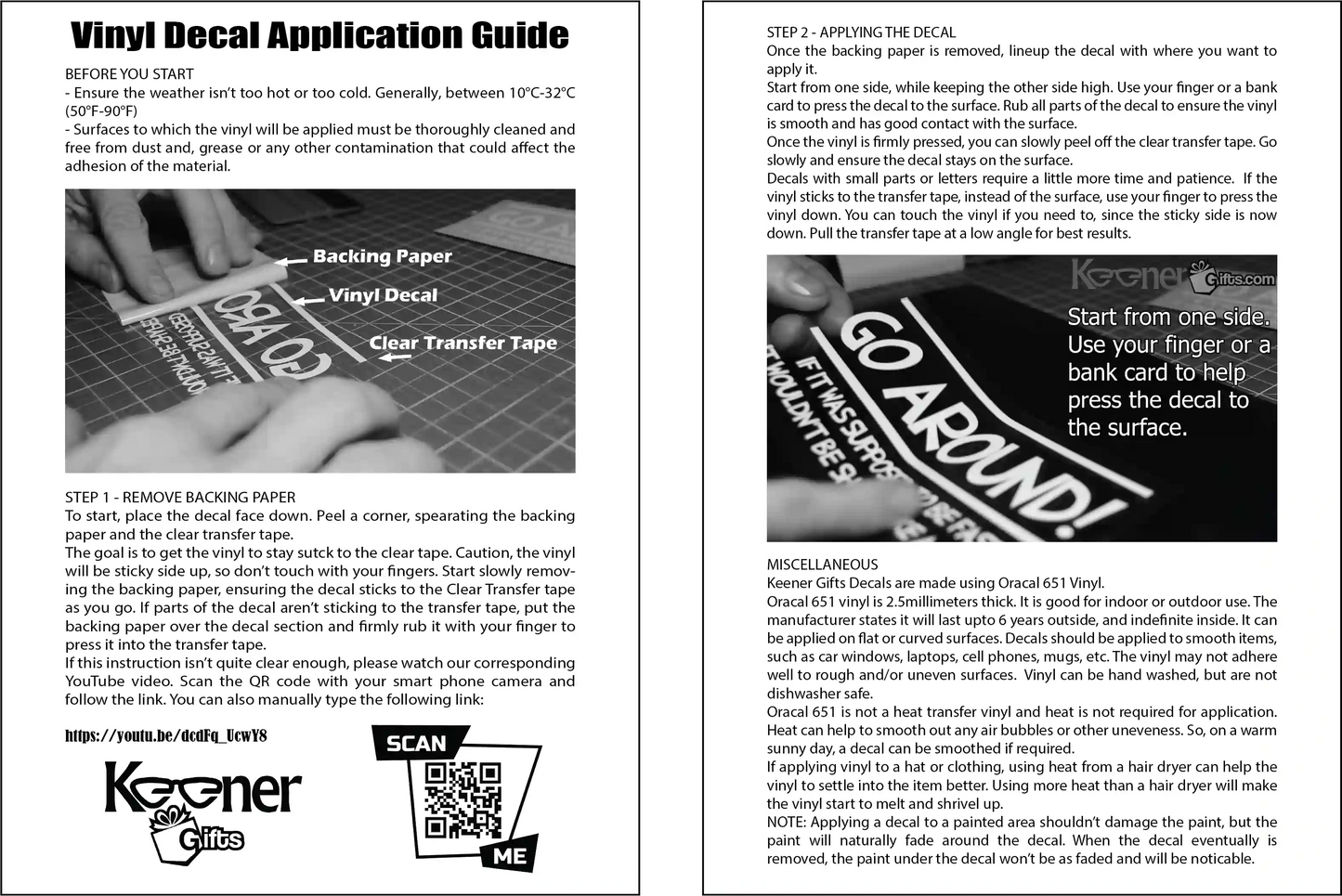 Keener Gifts Vinyl Decal Application Guide.