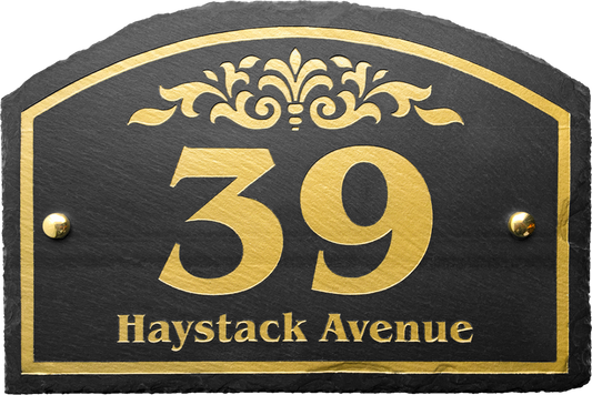 Design your own custom slate house sign! Slate color will not fade. High quality paint won't peel. Best House sign for any weather.