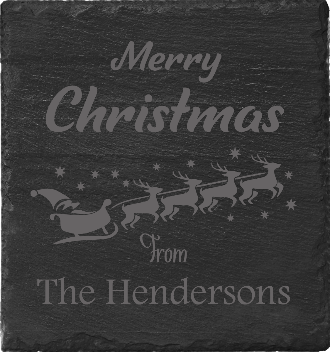 Personalize this Merry Christmas Slate Coaster to make a great gift for the holidays. Get a set for entertaining guests or give as a perfect gift.  Buy as a single, or mix and match in sets of 2 or 4.