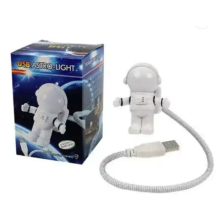 The 12-inch flexible neck of the astronaut light bent into a spiral shape to demonstrate durability.