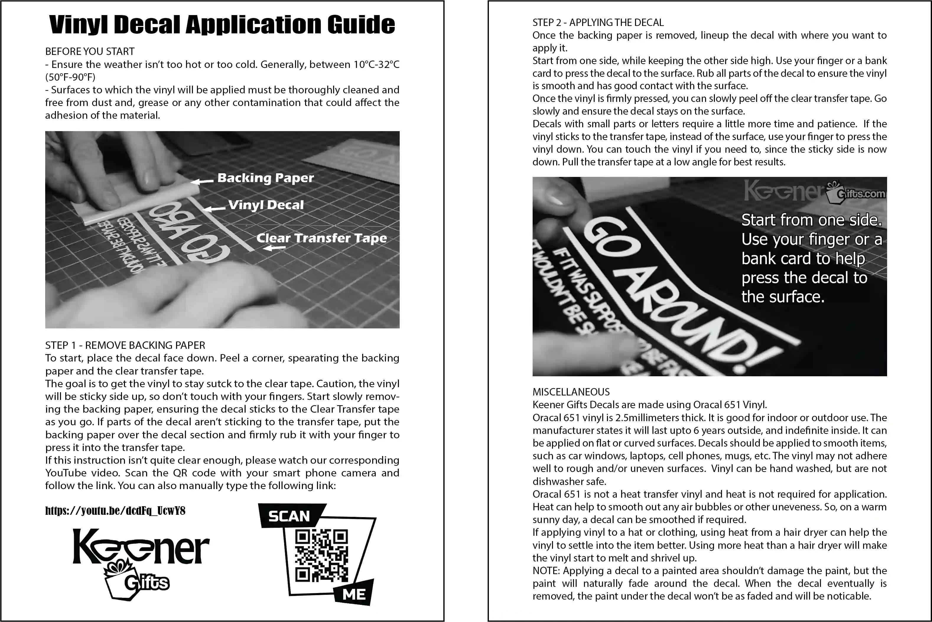 Keener Gifts Vinyl Decal Application Guide.