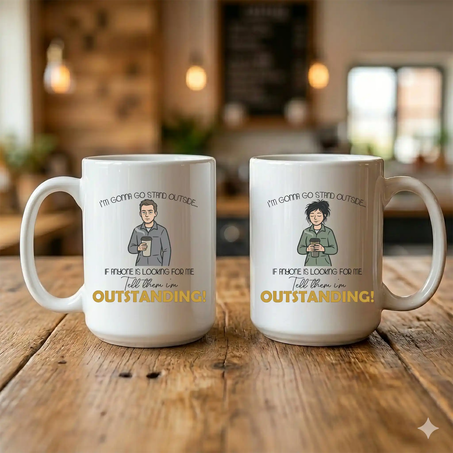 Large 15oz Outstanding mug bundle for couples. Sublimated ceramic set offering premium value and durable morning humor.