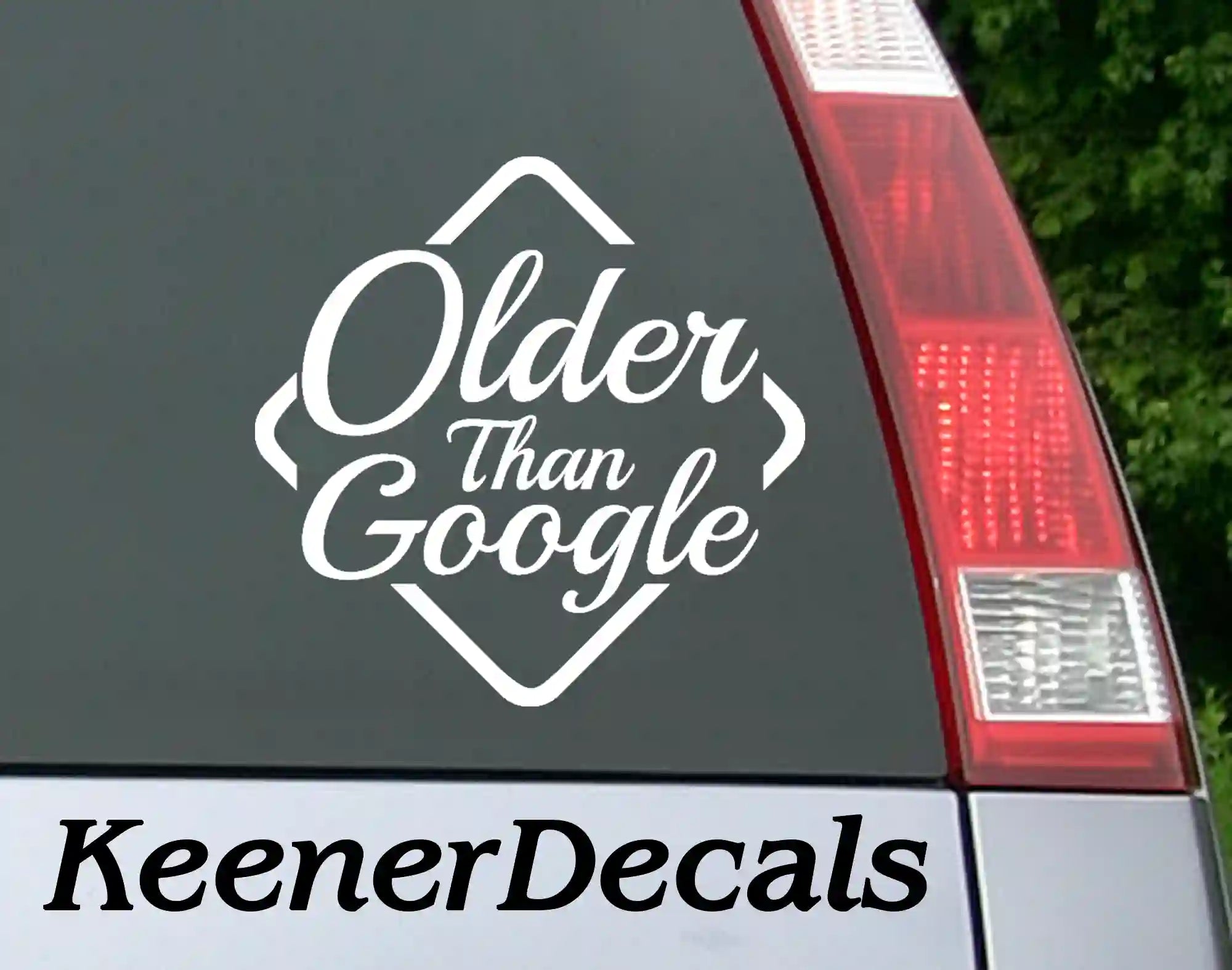 "Older Than Google" white vinyl decal on car rear window | Funny car bumper sticker | Retro automotive decal