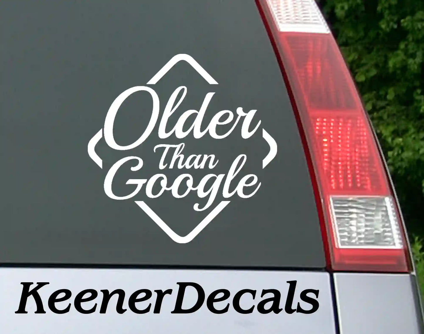 "Older Than Google" white vinyl decal on car rear window | Funny car bumper sticker | Retro automotive decal
