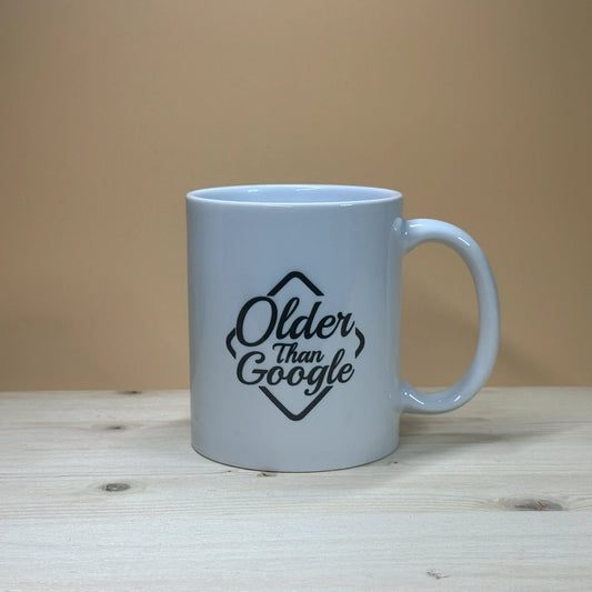 Funny tech humor 11oz mug for Gen X and Boomers born before Google was founded.