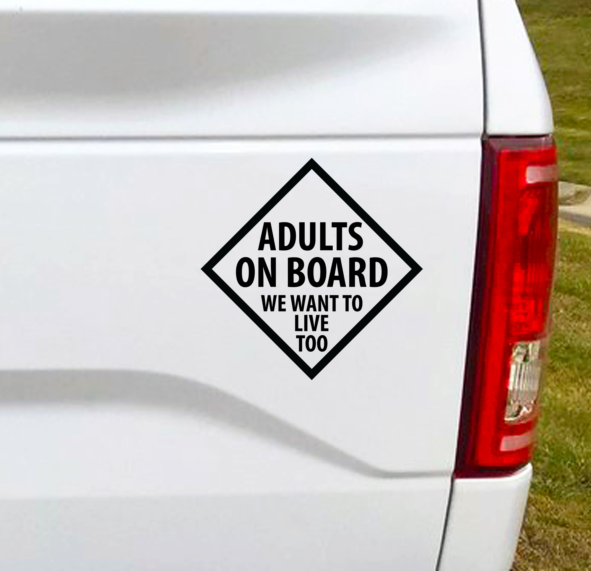 This Adults on Board car decal will inform your fellow drivers that you have precious cargo on board...YOU! Hopefully it makes them rethink how close they are driving behind you.  5"W x 5"H Car Decal, Car Sticker, Car Vinyl, Bumper Sticker, Vinyl Stickers, Vinyl Sticker.
