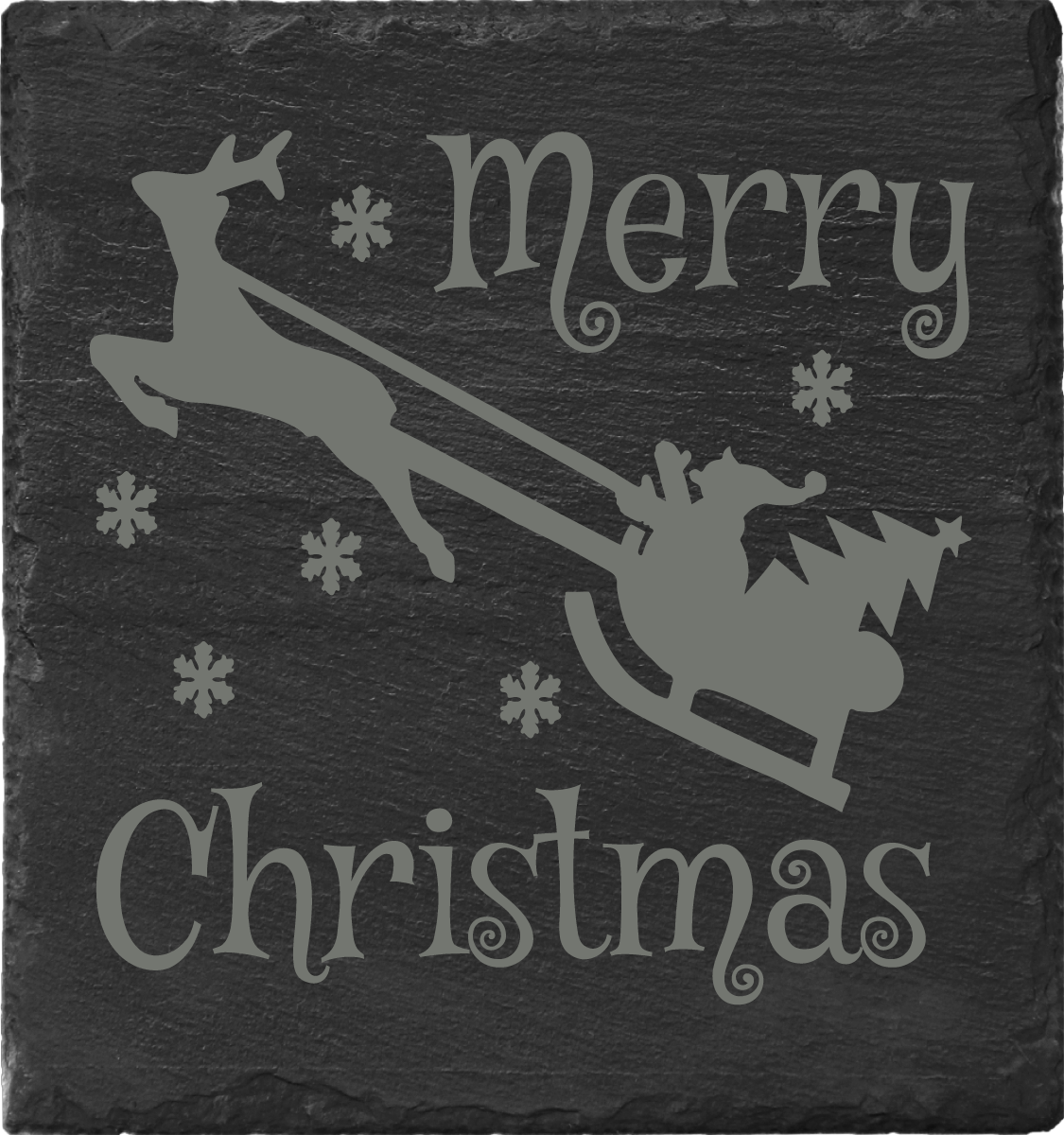 Merry Christmas Coaster. A great gift for the holidays. Get a set for entertaining guests.  Carved to a depth and quality that cannot be achieved with simple engraving.  Buy as a single, or mix and match in sets of 2 or 4.  Add a Coaster Holder and/or Gift Box. Each sold separately.