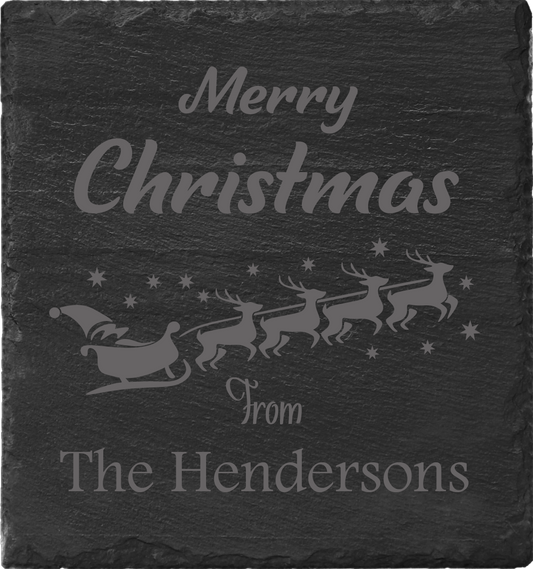Personalize this Merry Christmas Slate Coaster to make a great gift for the holidays. Get a set for entertaining guests or give as a perfect gift.  Buy as a single, or mix and match in sets of 2 or 4.