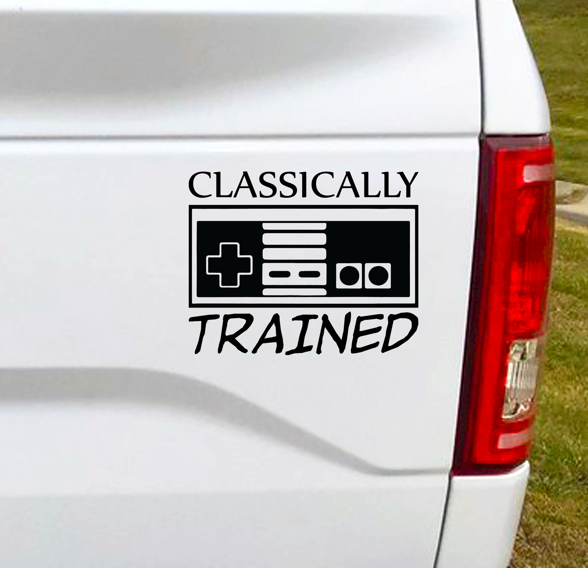 Classically Trained funny car decal. Will date you to a revolutionary time when video games were making huge leaps forward...pun intended.  5"W x 4"H Funny Car Decal, Car Sticker, Car Vinyl, Bumper Sticker, Vinyl Stickers, Vinyl Sticker.