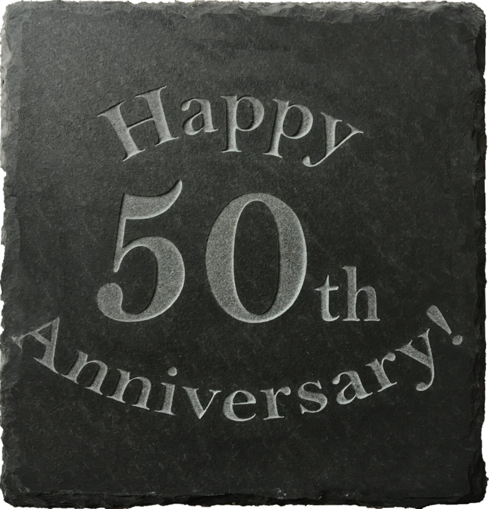 Happy Anniversary slate coaster. This beautiful slate coaster can be customized to your anniversary year.