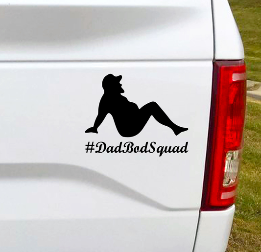 Dad Bod Squad funny car decal. Are you, or someone you know, apart of this elusive club? Get your membership vinyl emblem today.  5"W x 4"H Funny Car Decal, Car Sticker, Car Vinyl, Bumper Sticker, Vinyl Stickers, Vinyl Sticker.
