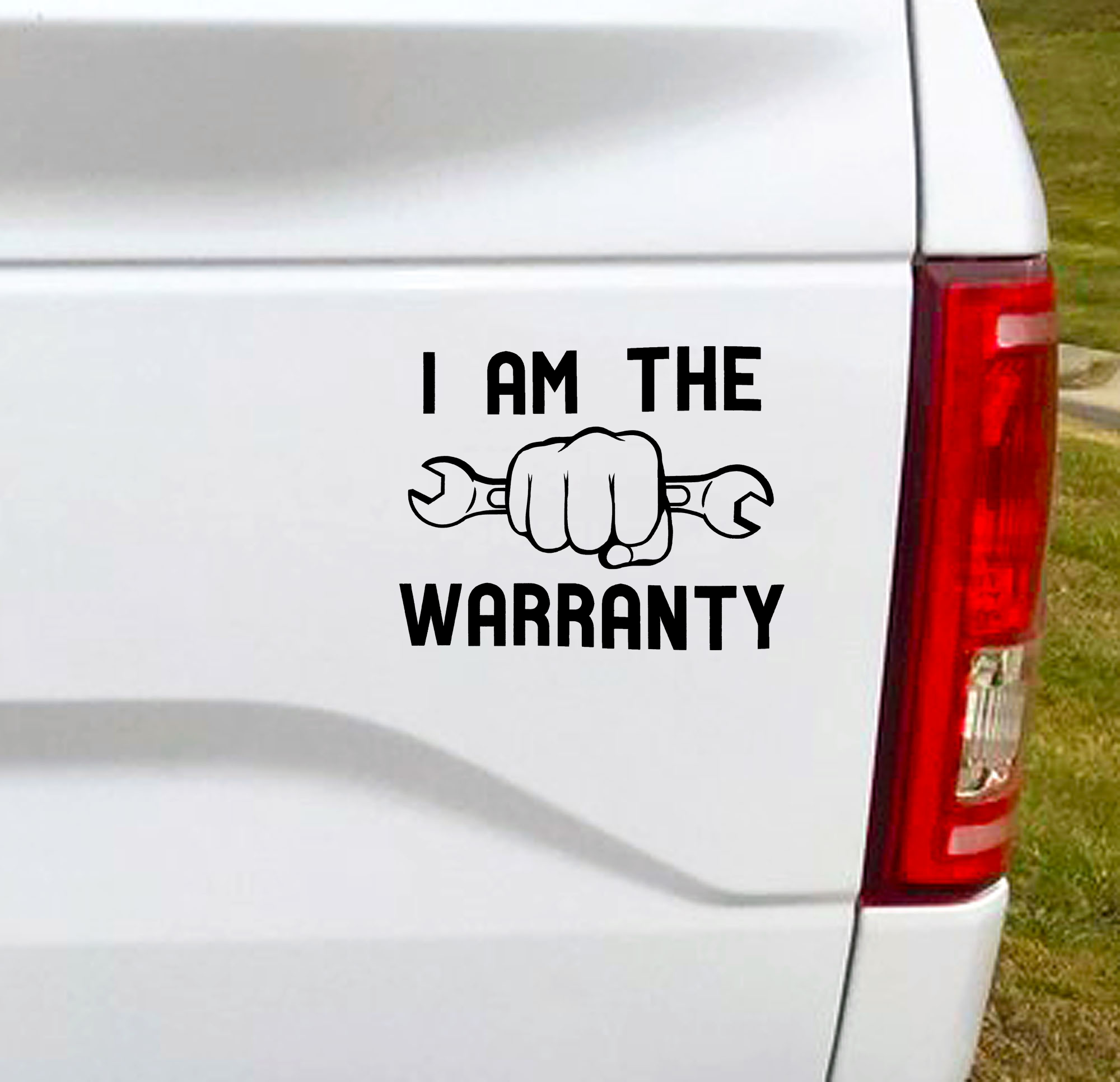 I Am The Warranty funny vinyl car decal. Great decal for that person who can fix anything.  6.5"W x 5"H Funny Car Decal, Car Sticker, Car Vinyl, Bumper Sticker, Vinyl Stickers, Vinyl Sticker.