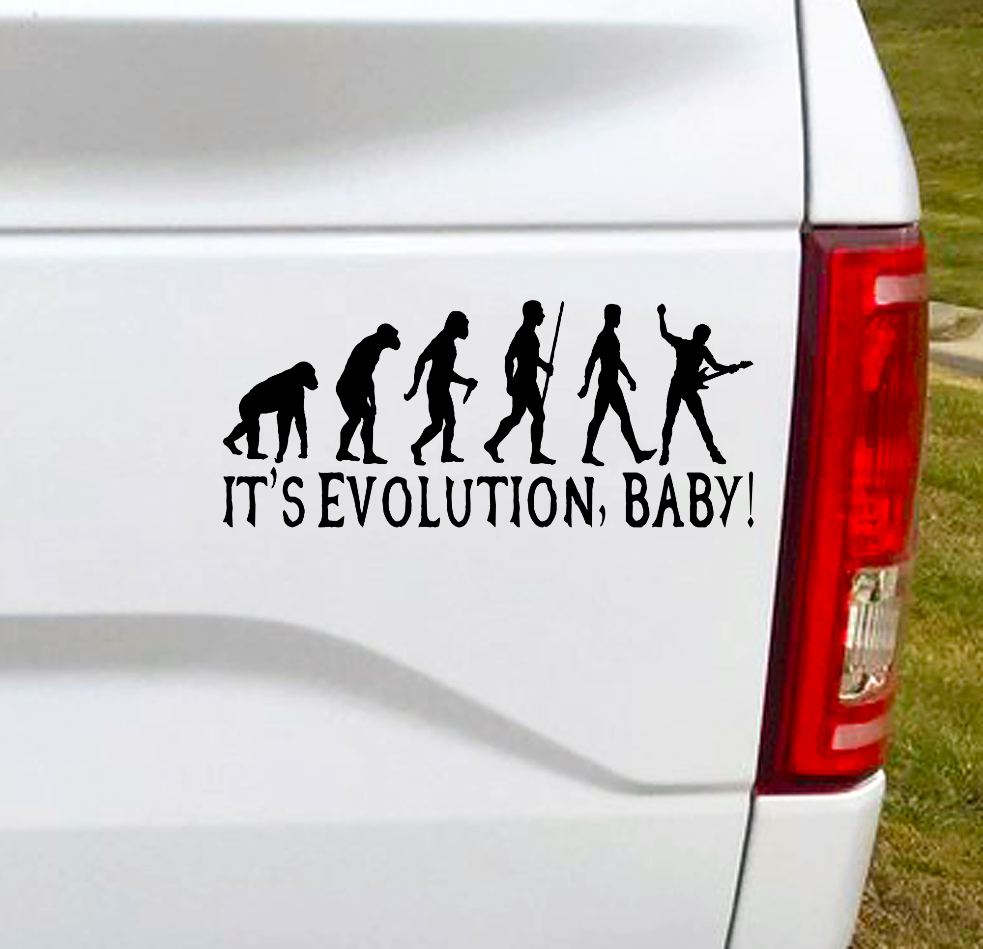 It's Evolution, Baby funny vinyl car decal. Only Pearl Jam fans will get this reference. 7"W x 2.5"H Funny Car Decal, Car Sticker, Car Vinyl, Bumper Sticker, Vinyl Stickers, Vinyl Sticker.