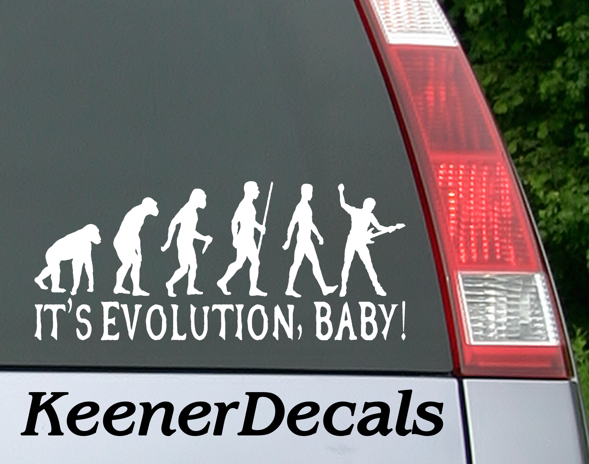 It's Evolution, Baby funny vinyl car decal. Only Pearl Jam fans will get this reference. 7"W x 2.5"H Funny Car Decal, Car Sticker, Car Vinyl, Bumper Sticker, Vinyl Stickers, Vinyl Sticker.
