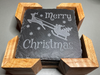 Load image into Gallery viewer, Merry Christmas Coaster. A great gift for the holidays. Get a set for entertaining guests.  Carved to a depth and quality that cannot be achieved with simple engraving.  Buy as a single, or mix and match in sets of 2 or 4.  Add a Coaster Holder and/or Gift Box. Each sold separately.