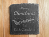 Personalized Merry Christmas Coaster. A great gift for the holidays. Get a set for entertaining guests.  Carved to a depth and quality that cannot be achieved with simple engraving.  Buy as a single, or mix and match in sets of 2 or 4.  Add a Coaster Holder and/or Gift Box. Each sold separately.