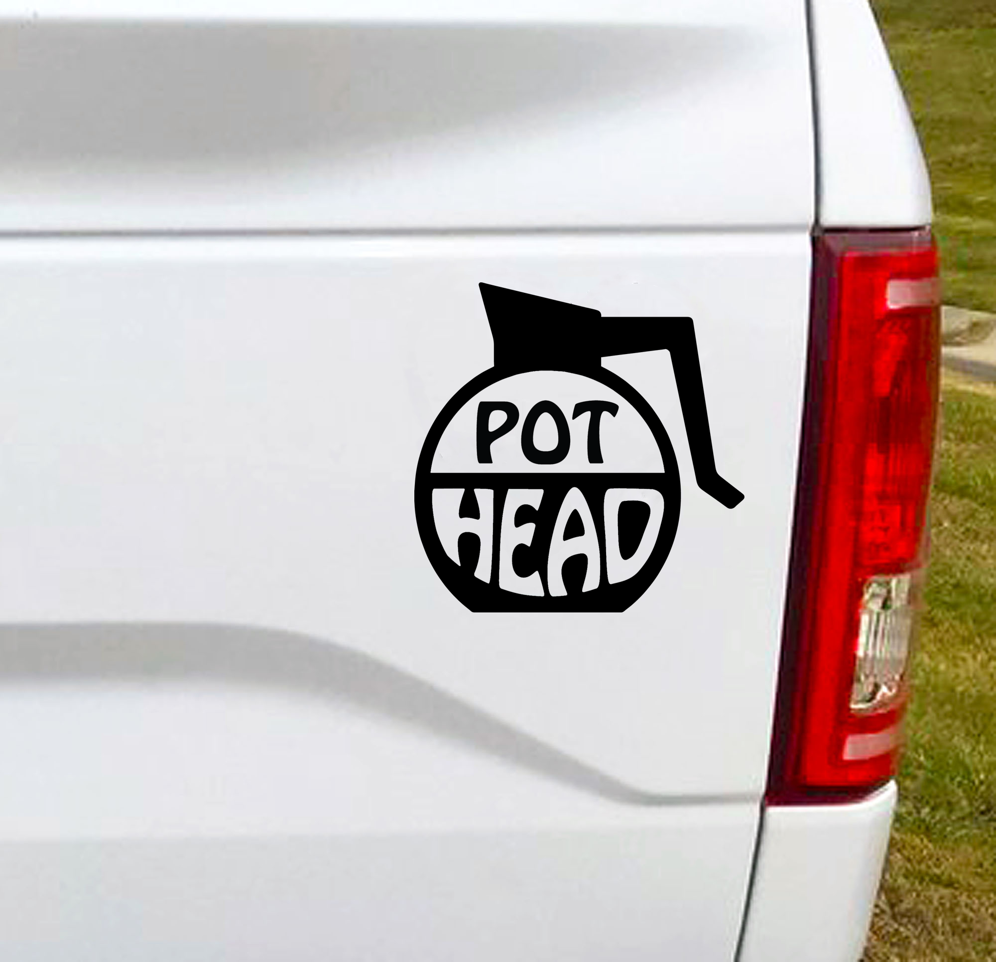 Pot Head funny vinyl car decal bumper sticker. REALLY like your coffee? You might be a Pot Head.  5.5"W x 5.5"H Funny Car Decal, Car Sticker, Car Vinyl, Bumper Sticker, Vinyl Stickers, Vinyl Sticker.  FREE SHIPPING FOR ALL VINYL DECALS within Canada and the US.
