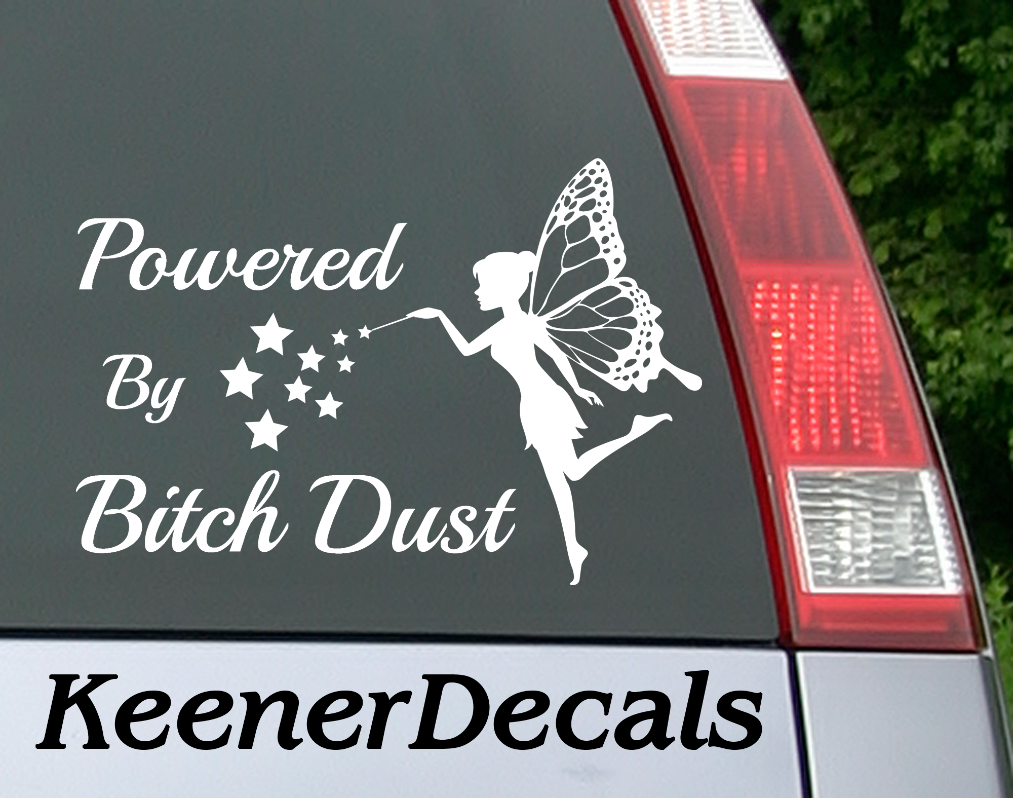 Powered By Bitch Dust Vinyl Car Decal Bumper Sticker. A warning to all. :P  7"W x 4.5"H Funny Car Decal, Car Sticker, Car Vinyl, Bumper Sticker, Vinyl Stickers, Vinyl Sticker. White