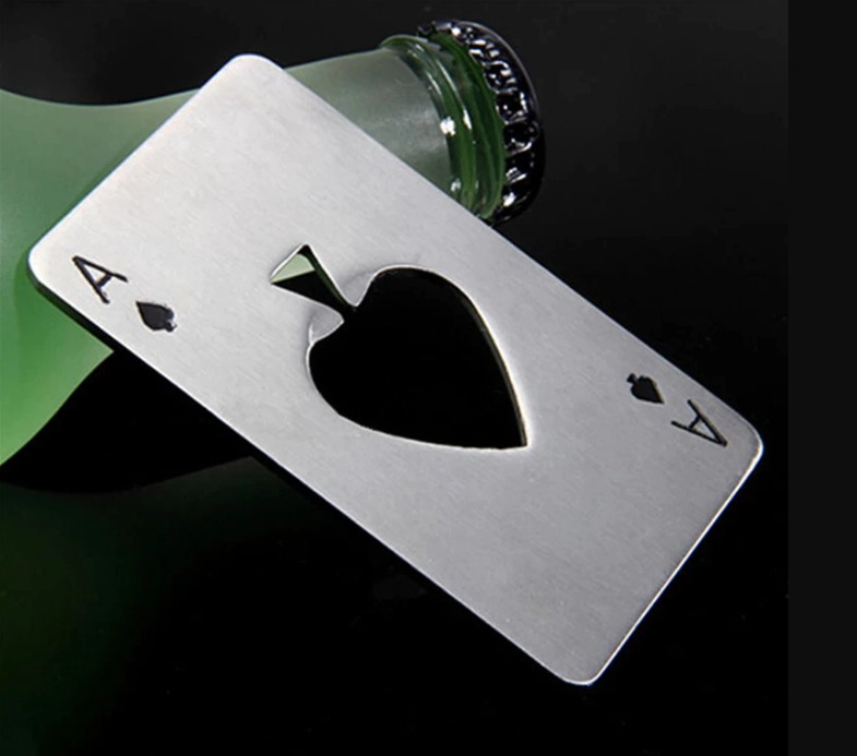 Stainless steel poker card bottle opener is the perfect gift. Good as a stocking-stuffer for Christmas, Groomsmen gifts for wedding favours, birthdays, and more.  Fits perfectly in a wallet slot.