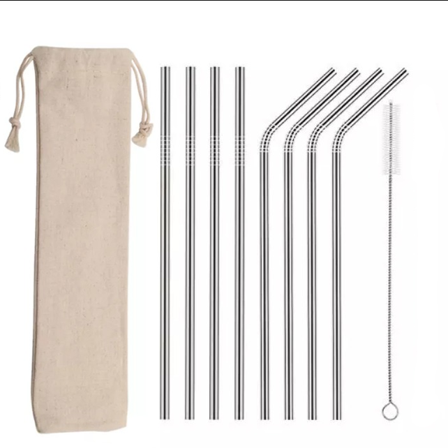 Eco-friendly 8-Pack of stainless steel, reusable drinking straws. Made with high-quality 304 stainless steel.