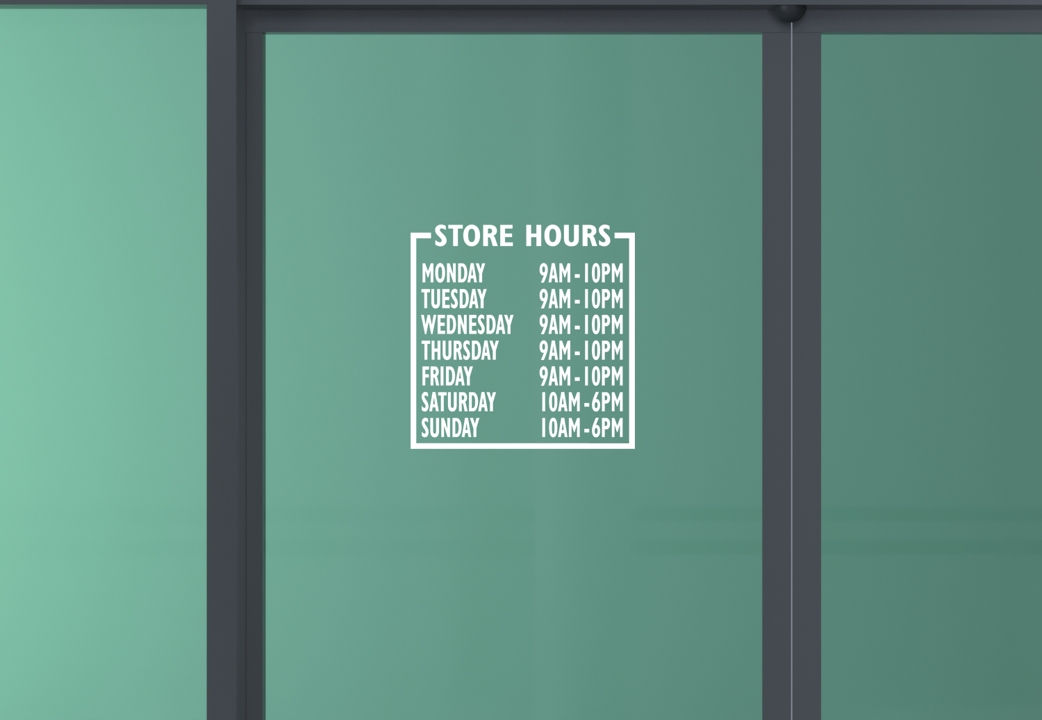 Business Hours Store Front Hours Decal.