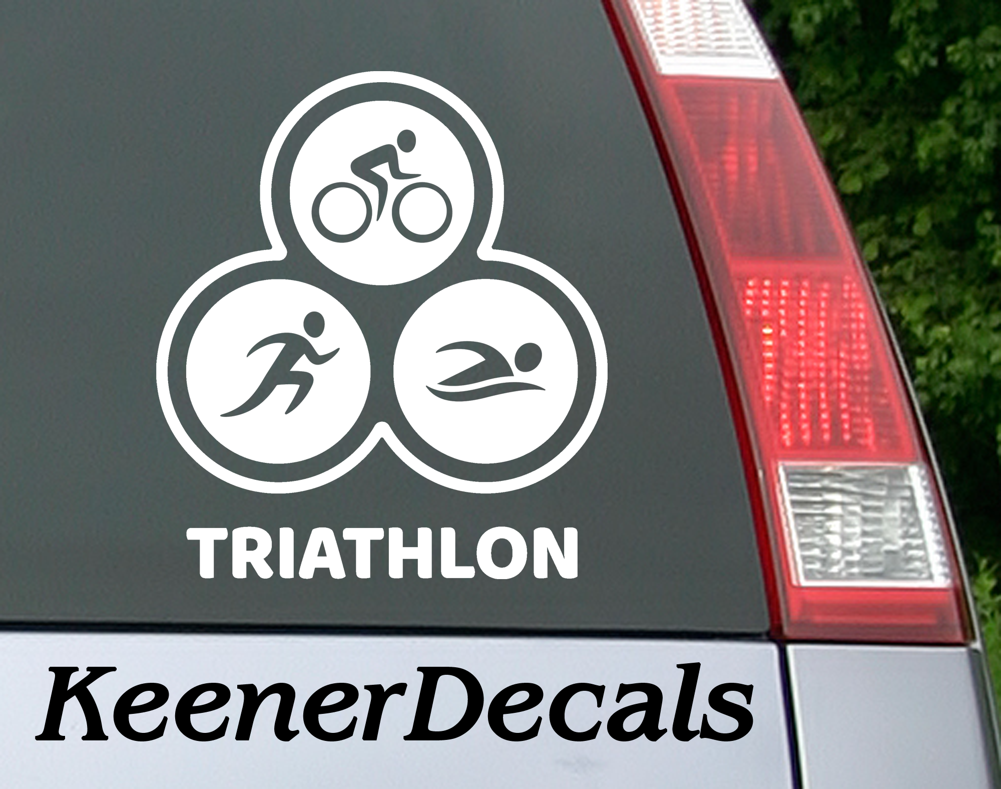 Triathlon - Car Vinyl Decal Bumper Sticker. Display your trophy on your car, you've earned it.  5.5"W x 6.2"H Car Decal, Car Sticker, Car Vinyl, Bumper Sticker, Vinyl Stickers, Vinyl Sticker.  FREE SHIPPING FOR ALL VINYL DECALS within Canada