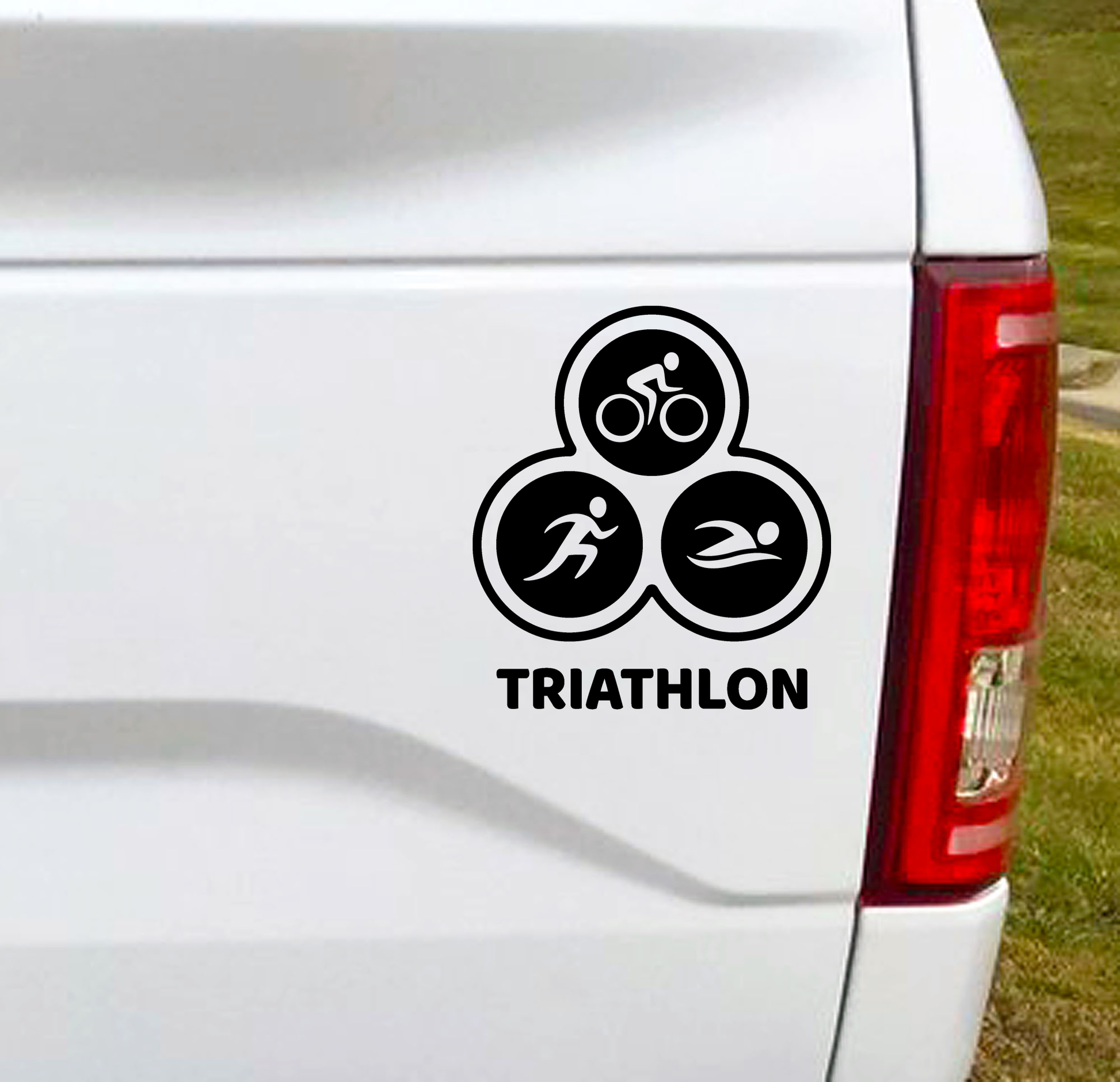 Triathlon - Car Vinyl Decal Bumper Sticker. Display your trophy on your car, you've earned it.  5.5"W x 6.2"H Car Decal, Car Sticker, Car Vinyl, Bumper Sticker, Vinyl Stickers, Vinyl Sticker.  FREE SHIPPING FOR ALL VINYL DECALS within Canada