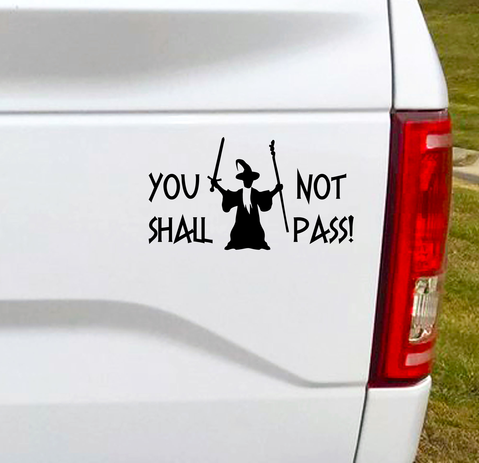 You Shall Not Pass - Vinyl Car Decal Bumper Sticker. For the movie fan that wants to be a little cheeky. This car decal will put a smile on the faces of the people behind you on the road.  6.5"W x 3.5"H Car Decal, Car Sticker, Car Vinyl, Bumper Sticker, Vinyl Stickers, Vinyl Sticker. Lord of the Rings.